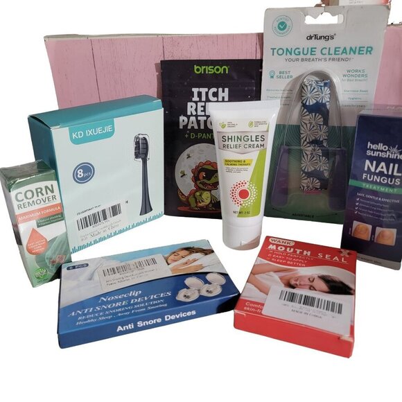 8 Essentials Product Lot Toiletries Sleep Aides Toothbrush heads Nail Treatment - Picture 1 of 14